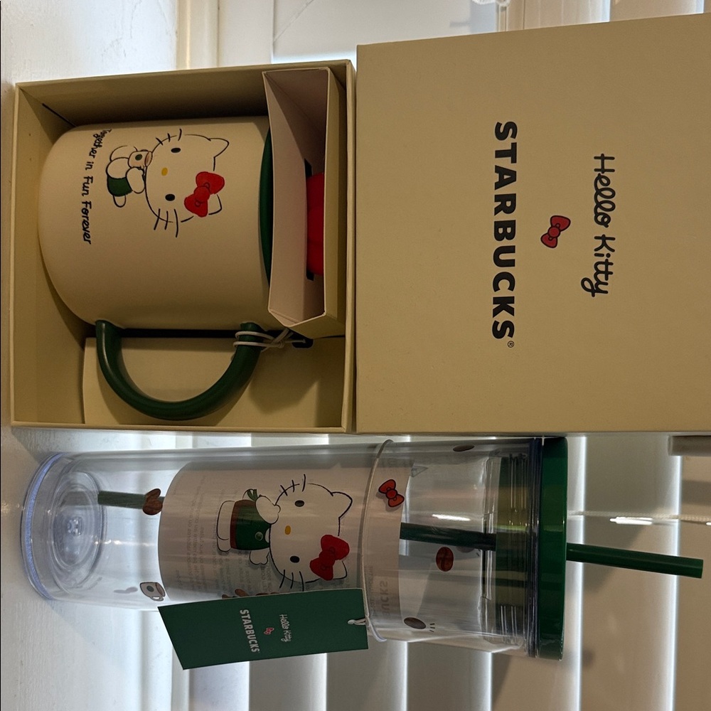 Starbucks Hello Kitty Cream and Green Mug and Tumbler